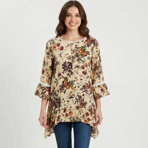 Southern Stitch Womens Multicolor Floral Bell Sleeve Blouse Medium Feminine Boho